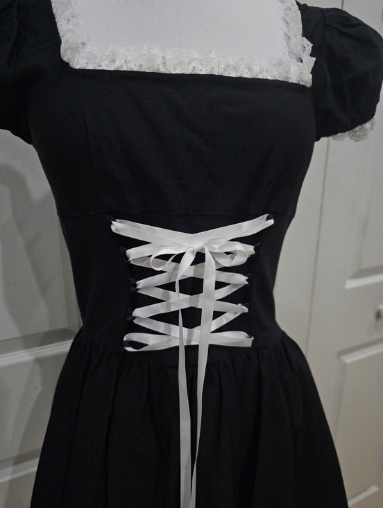 Dolls Kill Widow Cute Goth Absolute Grim Black White Lace Up Corset Mini Dress S - Picture 3 of 11